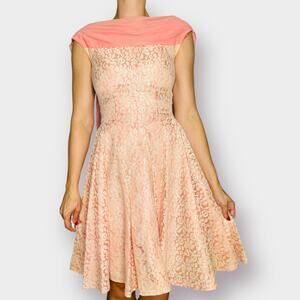 50s‎ Peach Pink Lace Party Dress